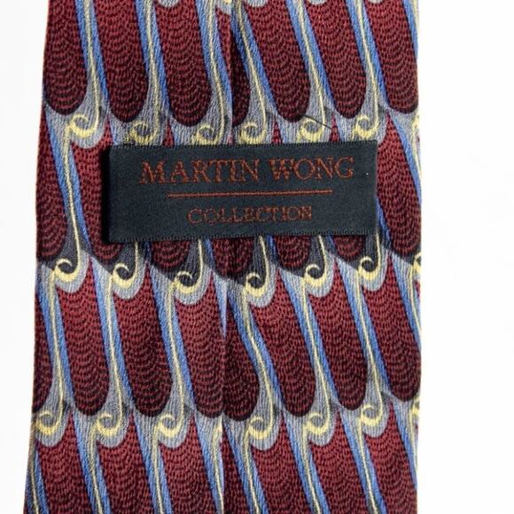 Martin Wong Handmade Vintage Silk Tie Rust Blue White - Picture 3 of 8